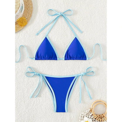 Sexy Patchwork Bikini Set For Women Bandeau Swimsuit 2025 Micro Thongs Beachwear