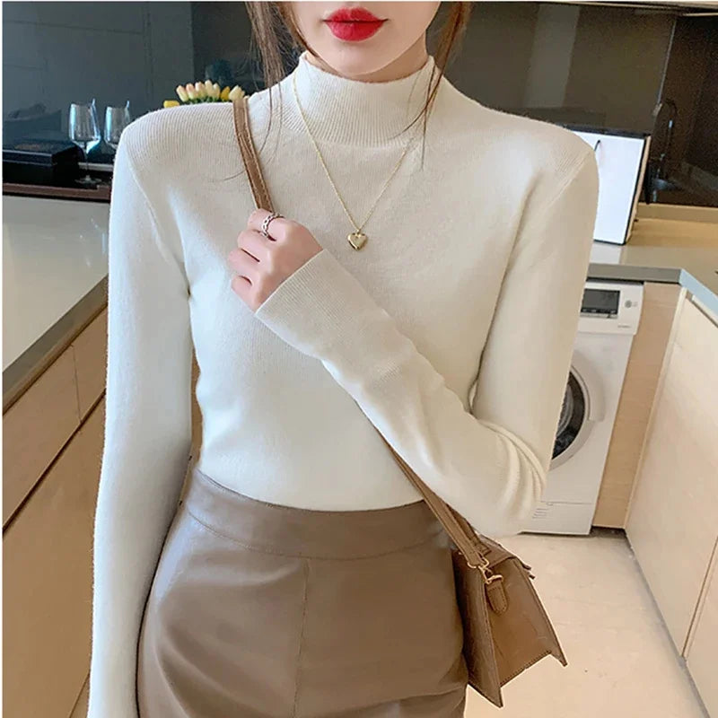 Womens Turtleneck Standard Thickness Elastic Sweater