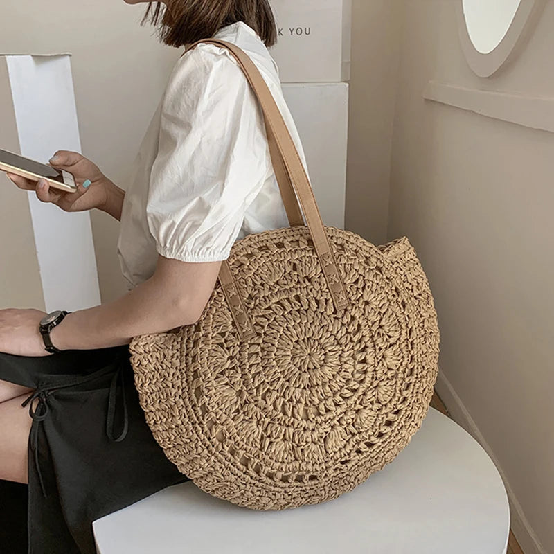 Large Capacity Summer Round Straw Bags For Women
