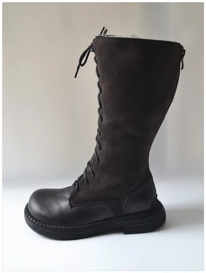 Genuine Leather Lace Up Cool Winter Boots For Women