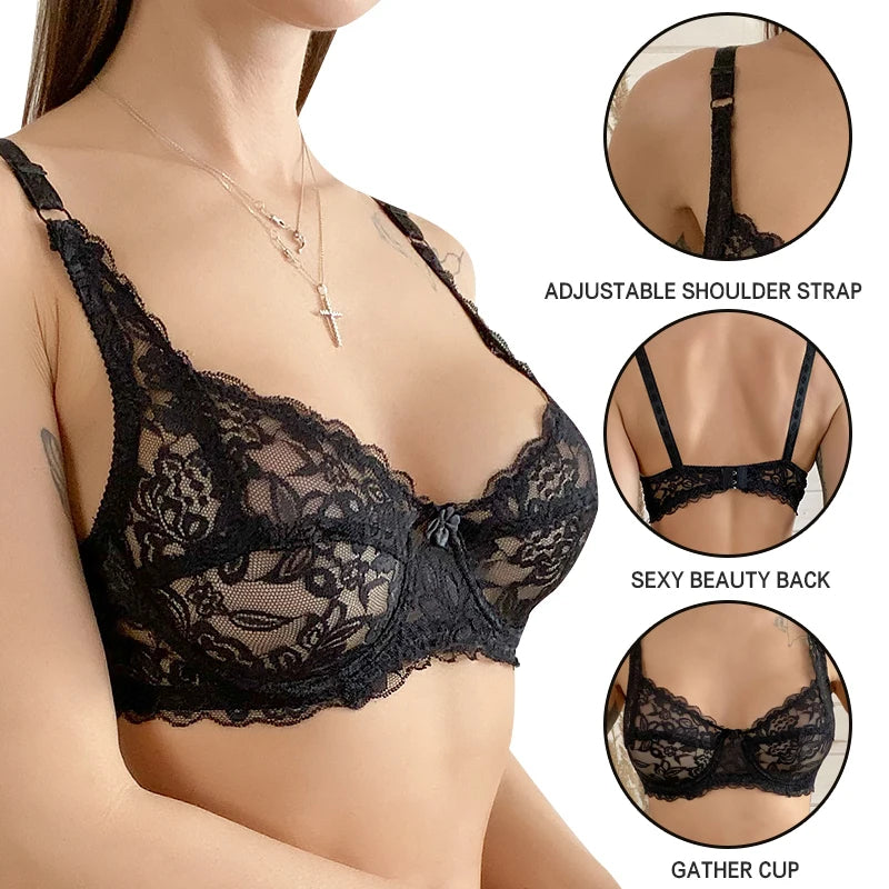 Women Plus Size Lace Embroidery Bra Underwear