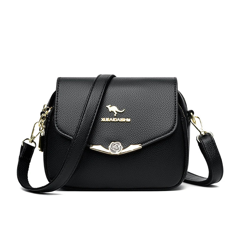 Womens Soft Leather Messenger Bag Casual Crossbody Shoulder Handbag Black Fashion Purse