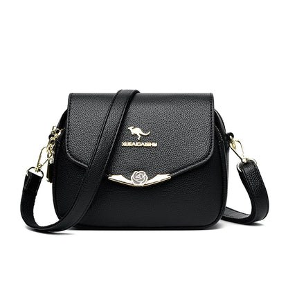 Womens Soft Leather Messenger Bag Casual Crossbody Shoulder Handbag Black Fashion Purse