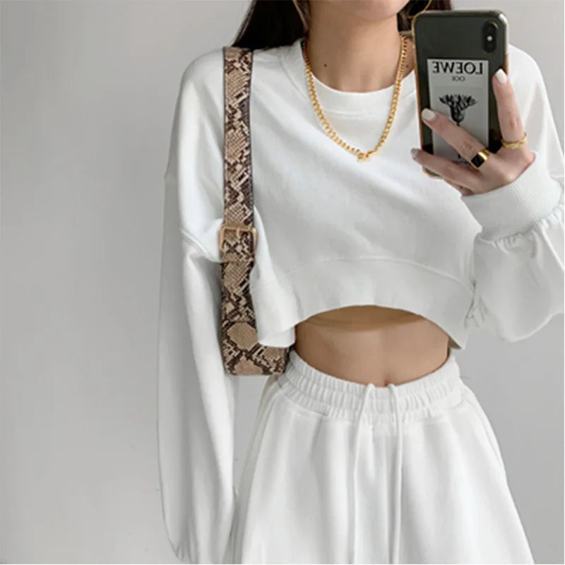 Women Korean Style Cropped Short Hoodie