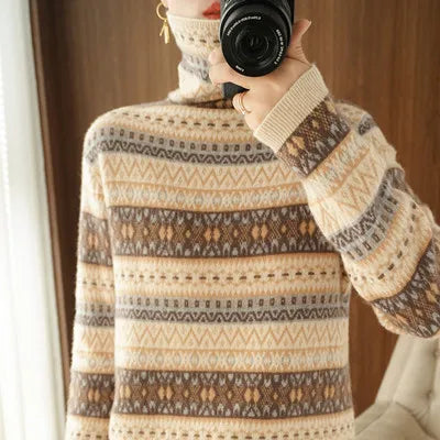 Autumn And Winter New Cashmere Sweater Womens High Necked Pullover Loose Thick Sweater Short Paragraph Knit Shirt