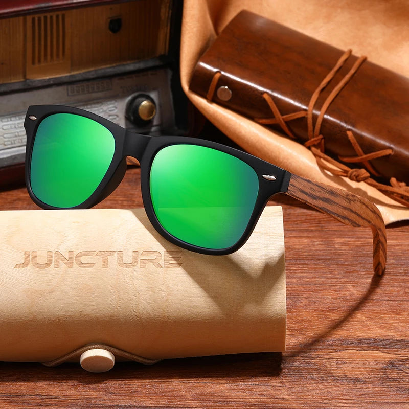 Vintage Bamboo Wood Sunglasses – UV400 Square Wooden Designer Shades