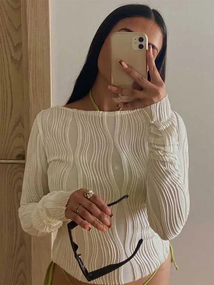 Florida Y2K Street Style Long Sleeve Autumn Ruched Cropped Top