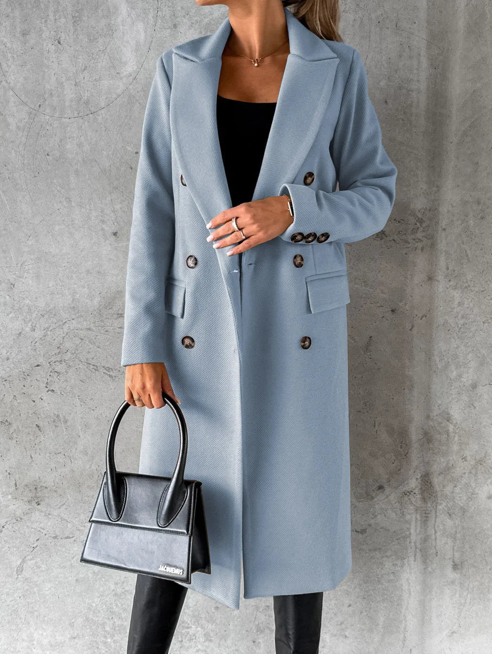 Double-Breasted Wool Blend Overcoat – Classic Elegant Winter Coat for Women