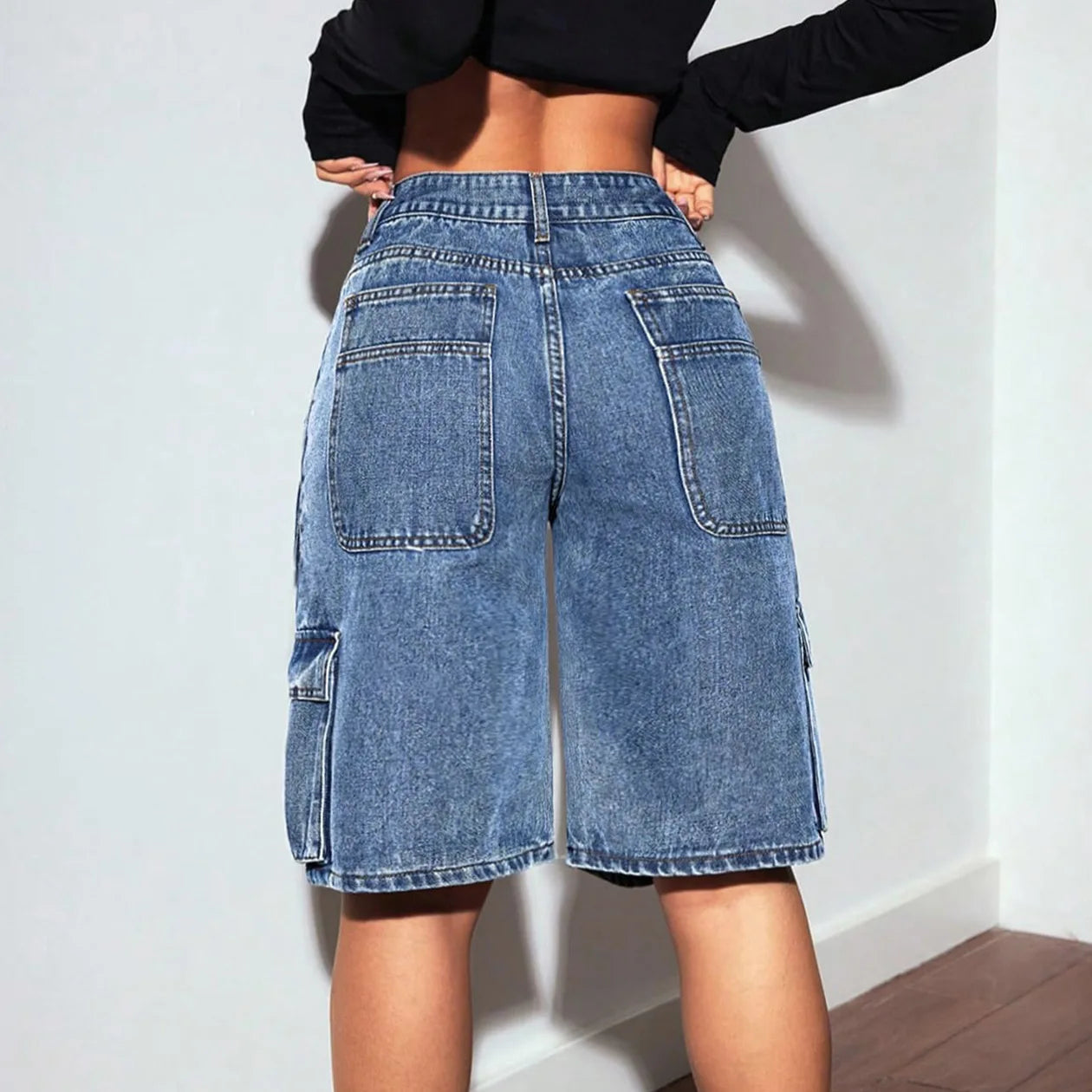 90s Streetwear Denim Cargo Shorts