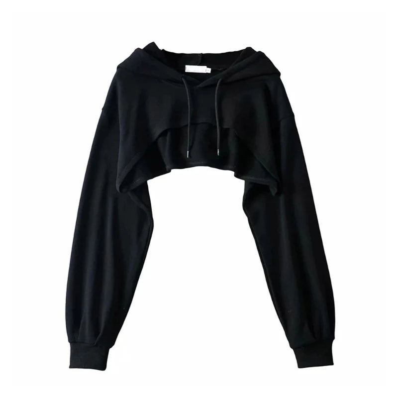Black Long Sleeve Crisscross Down Casual Crops