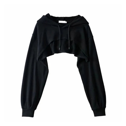 Black Long Sleeve Crisscross Down Casual Crops