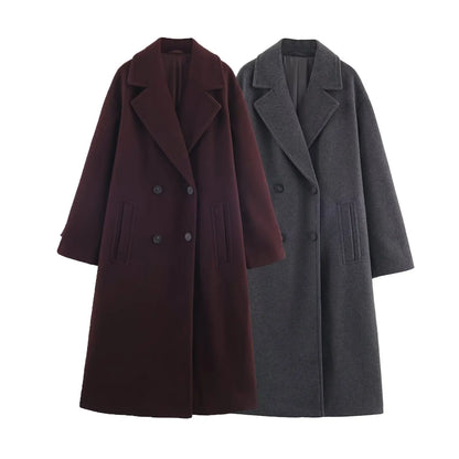 Classic Wool-Blend Overcoat – Elegant Long Coat for Women