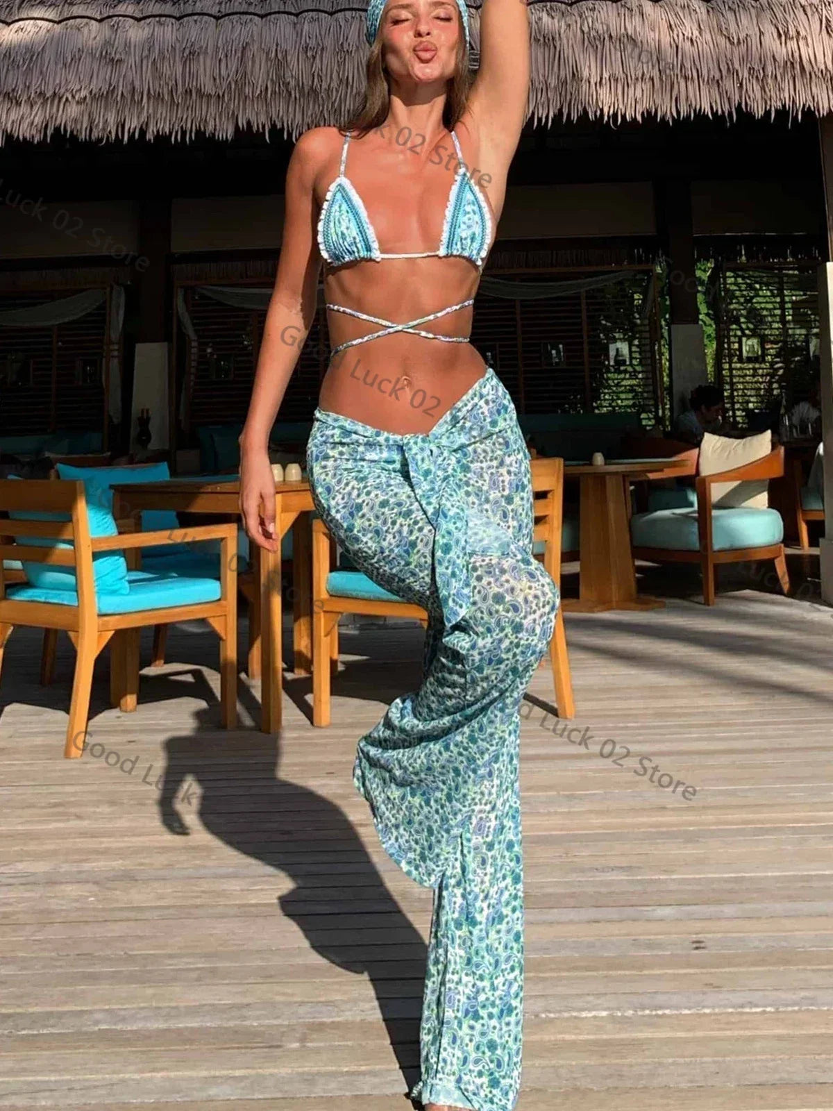 3 Pieces Set Floral Fresh Style Summer Bikini Beachwear