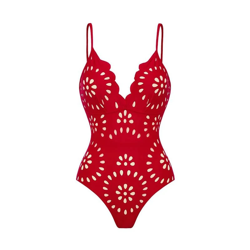 Coastal Mediterranean Aesthetic - Elegant Blue Floral One-Piece Swimsuit