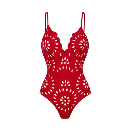 Coastal Mediterranean Aesthetic - Elegant Blue Floral One-Piece Swimsuit