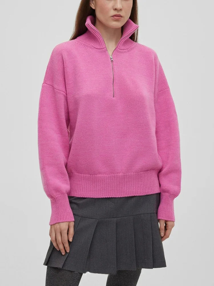 Loose Fit Striped Turtleneck Winter Sweater For Women
