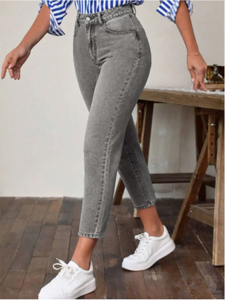 Women’s High Waist Slim Straight Jeans – Cropped High Street Denim