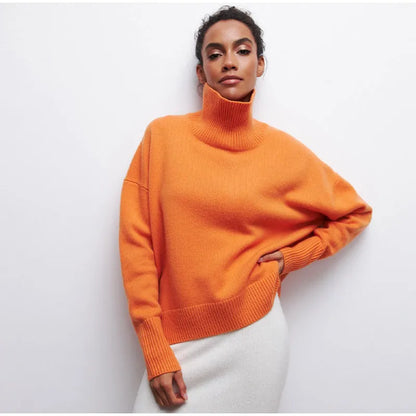 Solid Turtleneck Long Sleeve Pullover For Women