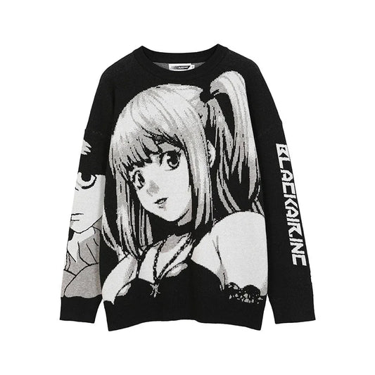 Vintage Harajuku Aesthetic Knitted Sweater Loose Unisex Punk Streetwear Graphic Print Emo Goth Hip Hop Pullover