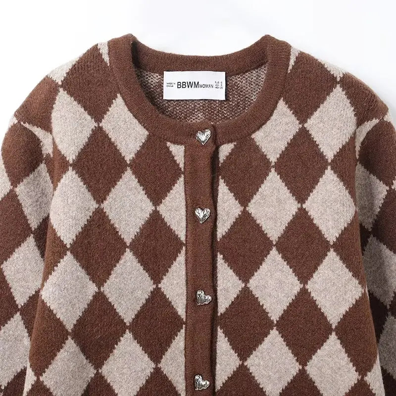 Unique Geometrical Pattern Knit Cardigan Sweater