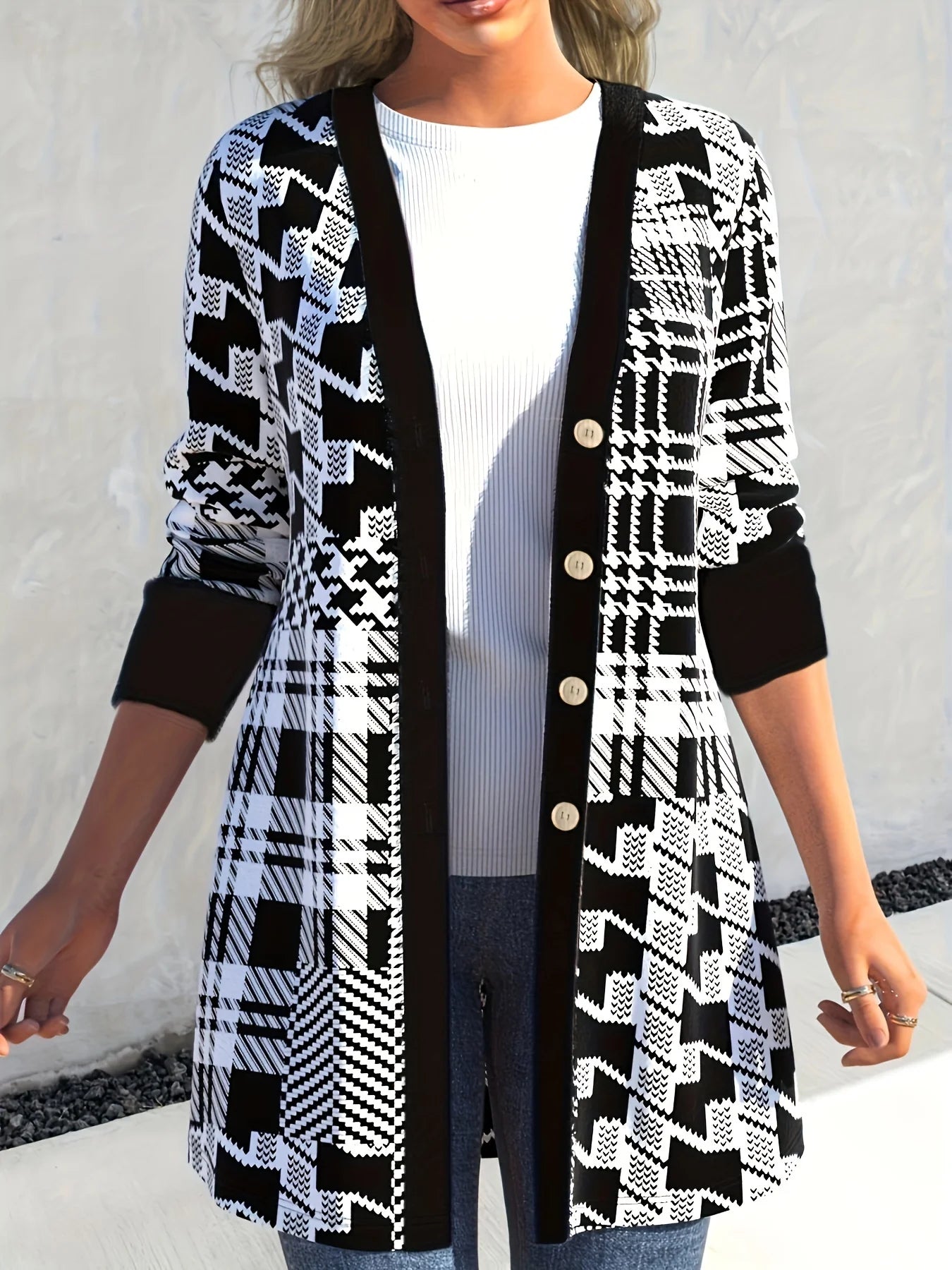 Bold Silhouette: Modern Geometric-Sleeve Knit Cardigan