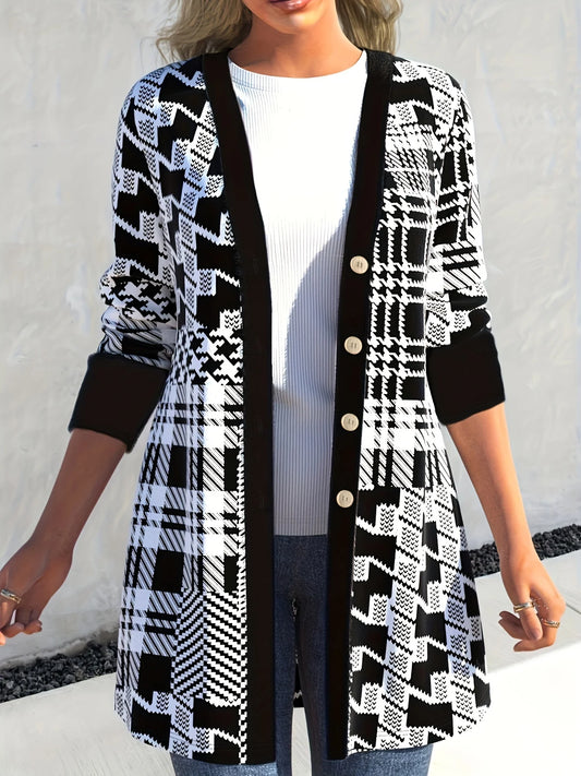 Geometric Sleeve Design Thick Blue Cardigan Sweater
