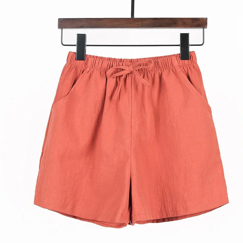 Basic Plus Size High Waisted Women Cotton Shorts