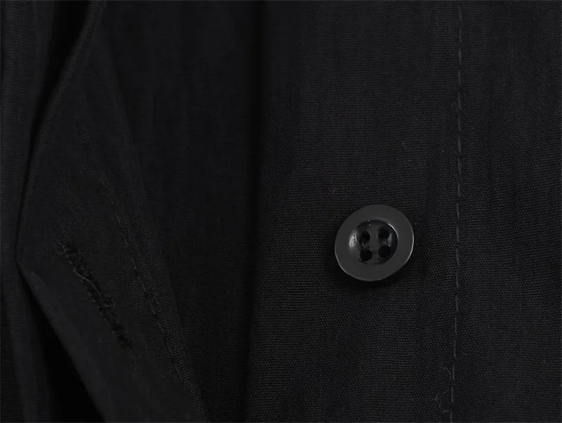 2025 Womens Loose Fit Long Sleeve Shirt Unique Niche Design Non Symmetric Black Top