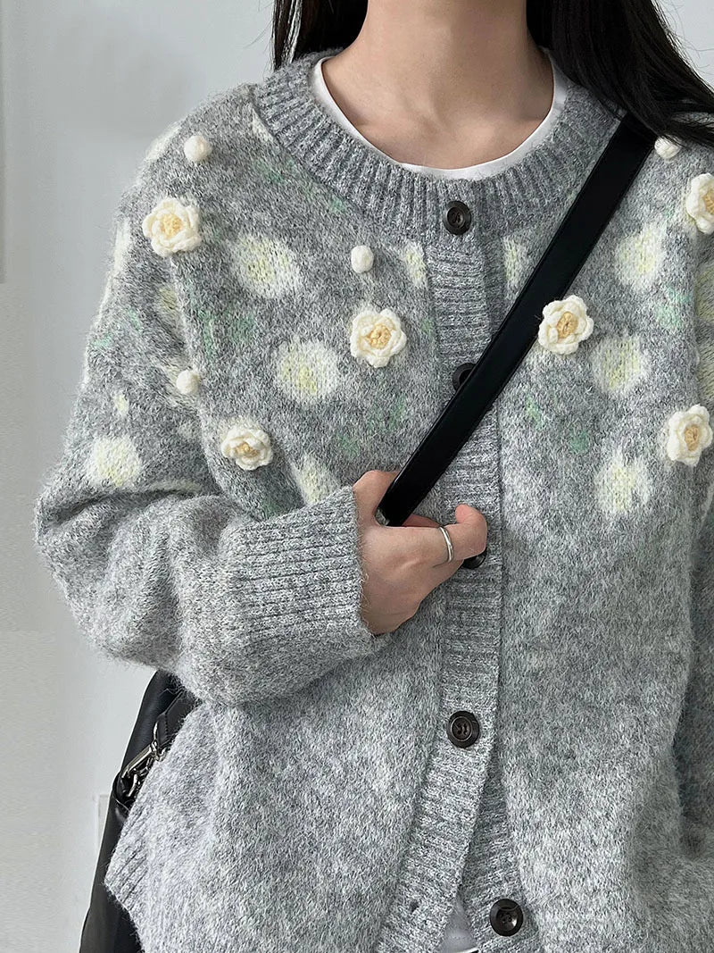 Floral Embroidered Knit Cardigan – Autumn Casual Sweater for Women