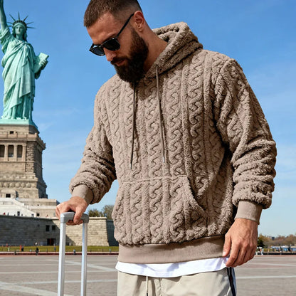 Mens Teddy Fleece Hoodie Warm Plush Oversized Streetwear Sweatshirt