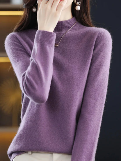 2025 Womens 100 Pure Wool Cashmere Sweater Turtleneck Pullover Loose Fit High Neck Knit Top For Autumn Winter Large Size