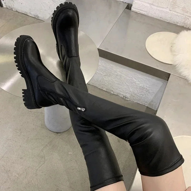 Women S Long Boots Autumn Winter Knee High Leather Motorcycle Boots Fashion Thigh High Footwear For Women