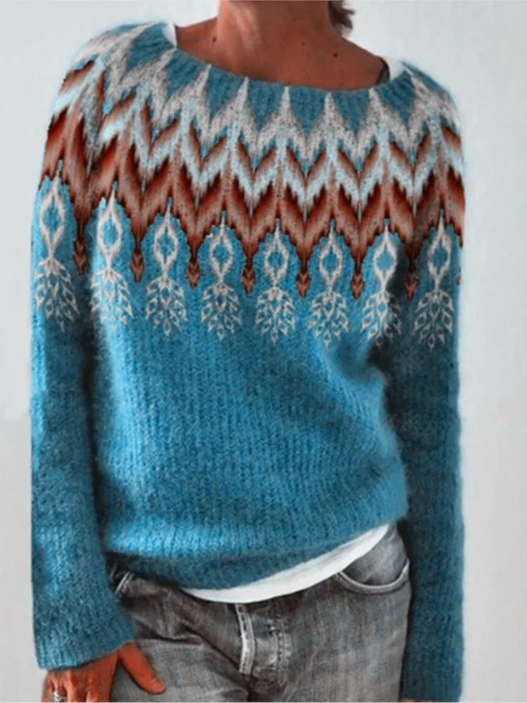 Warm Fashion Women Dark Green Round Neck Sweaters