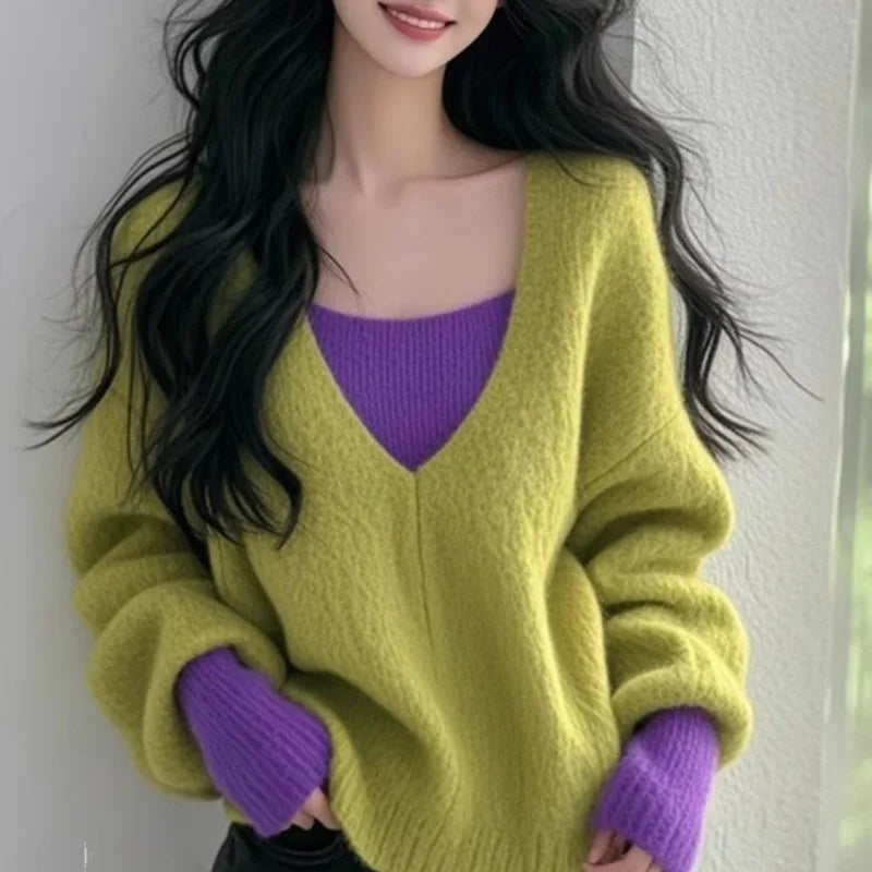Chic Aesthetic Colorblock Layered Sweater