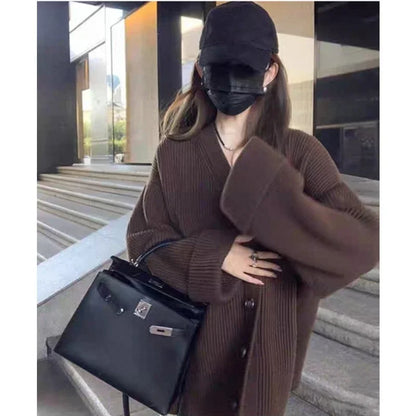 V-Neck Single-Breasted Knit Cardigan – Casual Autumn 2025