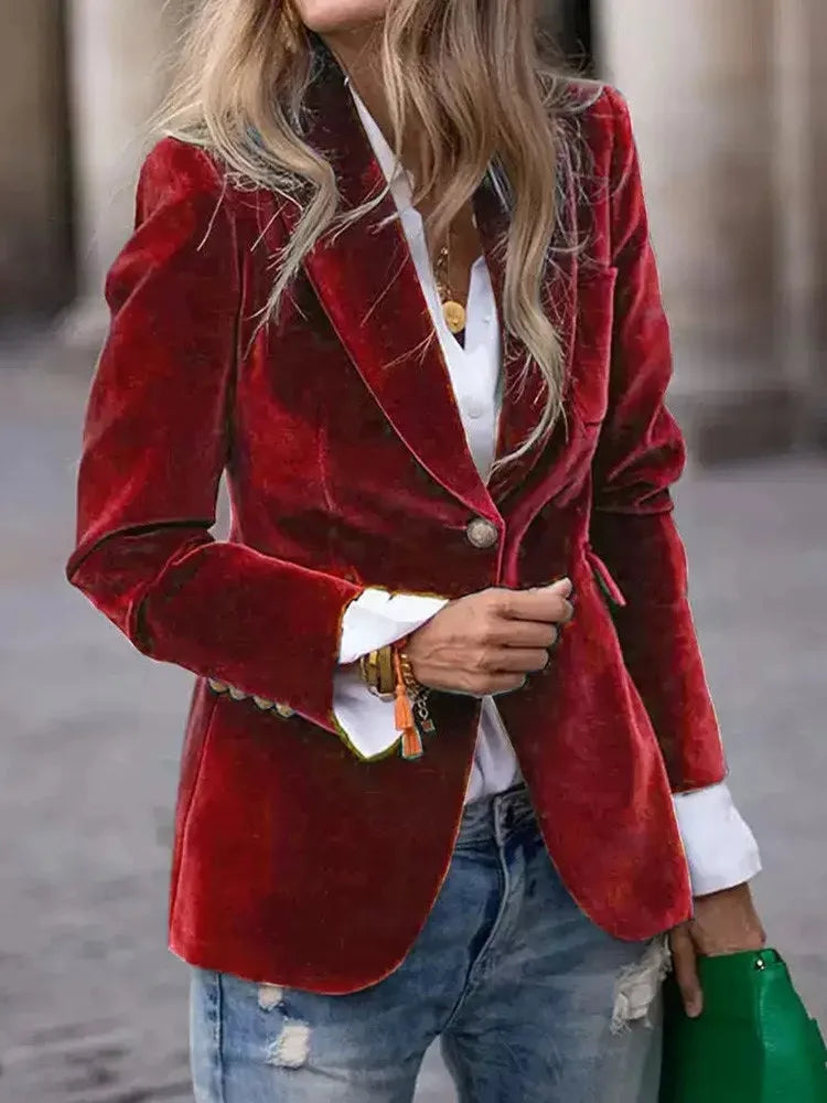Notched Collar Single Button Blazer for Effortless Chic Asymmetric Street Style