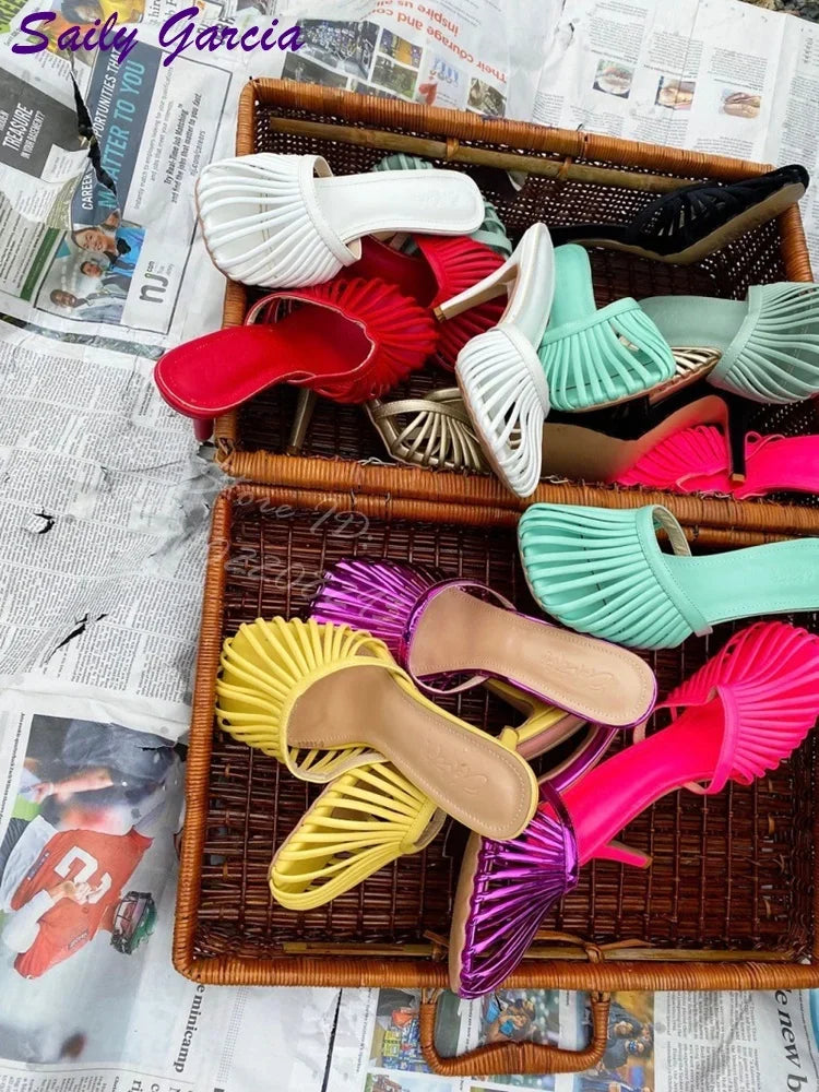 2025 Summer Women S Square Toe Sandals Snake Print Strappy Mules 10 5Cm High Heel Fashion Slippers