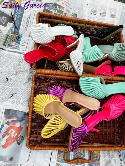 2025 Summer Women S Square Toe Sandals Snake Print Strappy Mules 10 5Cm High Heel Fashion Slippers