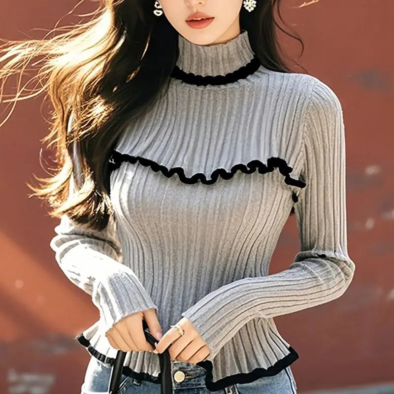 Women S Pullover Sweater Solid Round Neck Geometric Graphic Screw Thread Long Sleeve Knitted Undershirt Casual Office Lady Top