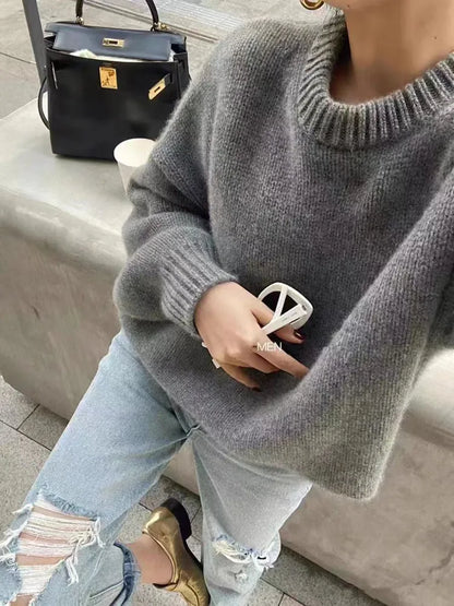 2025 Autumn Winter Loose Large Size Cashmere Sweater For Women Korean Mid Length 100 Pure Merino Wool Knit French Pullover Jumper