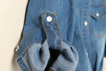 2024 Vintage Denim Shirt: Casual Cropped Style for Women's Summer