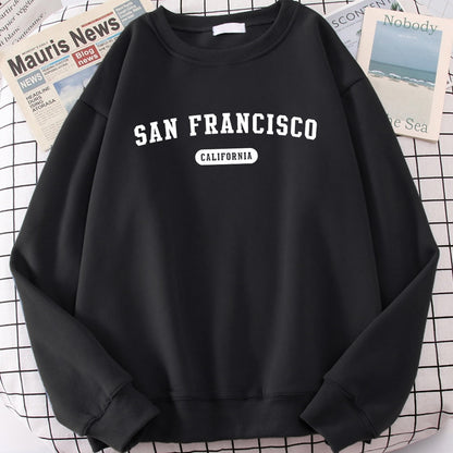 Men's San Francisco Letter Print Sweatshirt – Casual Hooded Loose Crewneck Pullover, Autumn Fleece Streetwear