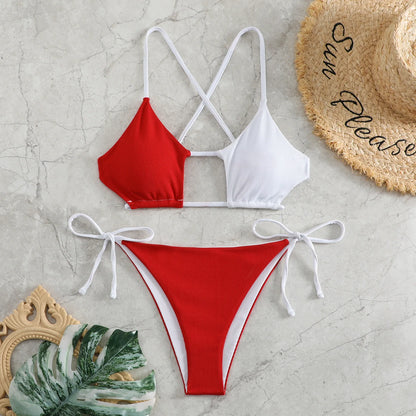 Elegant Black Lace-Up Ribbon Detail Bikini Aesthetic