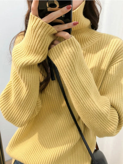 2025 Womens Half Turtleneck Sweater Solid Color Loose Long Sleeve Zipper Top Sporty Casual Autumn Sweatshirt