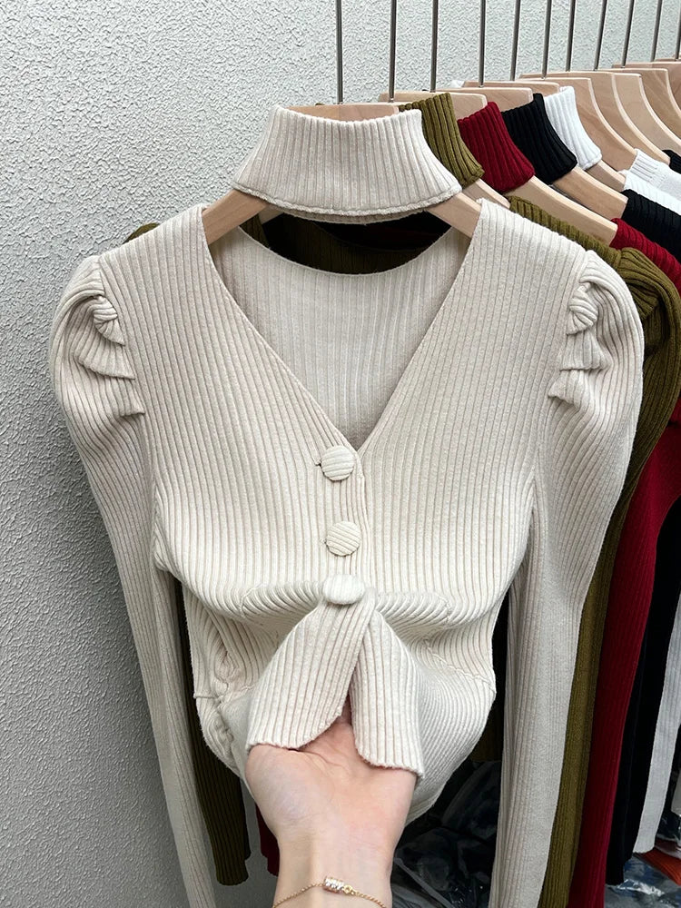Womens French Style Off The Shoulder Red Sweater Autumn Winter Base Layer Niche Stylish Innerknit Top