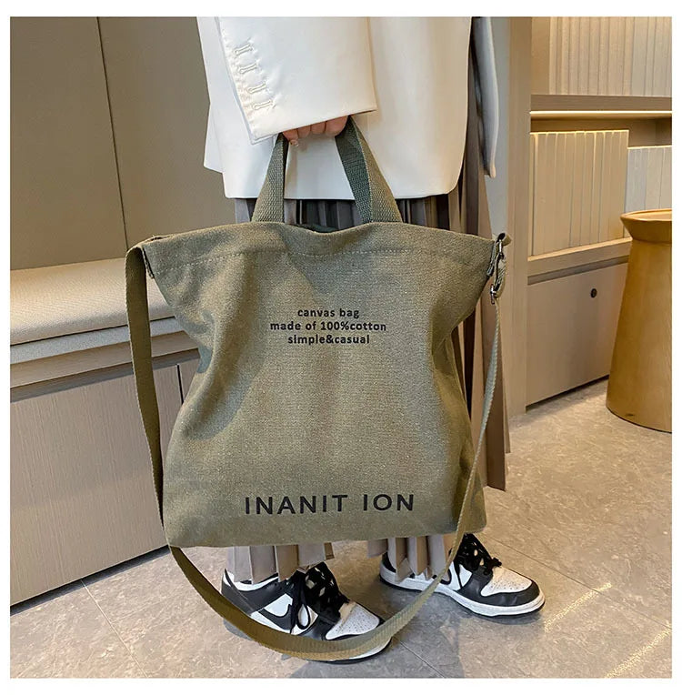 Japanese Canvas Simple Crossbody Bag Unisex Washable With Large Capacity