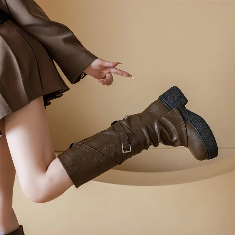 Women’s Knee-High High Heel Riding Boots 2025 – PU Leather Platform Princess Slim Boots