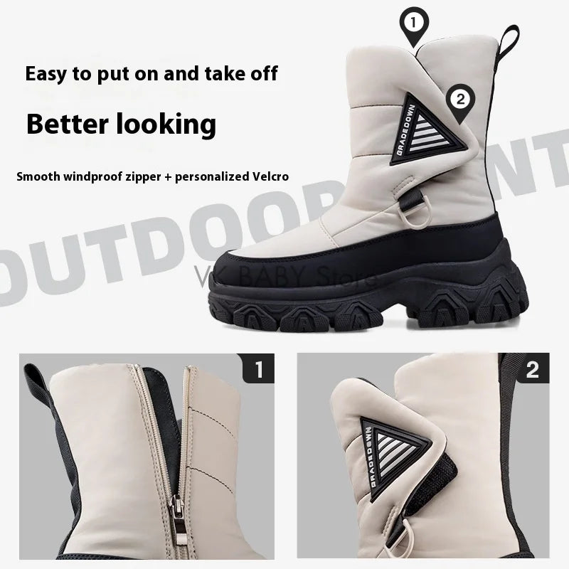 2025 Winter Plus Size Anti Skid Boots Thick Wool Warm Fashion Middle Boots Outdoor Snow Boots With Wedges For Women