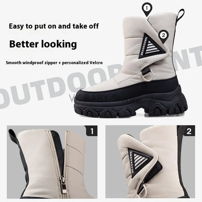 2025 Winter Plus Size Anti Skid Boots Thick Wool Warm Fashion Middle Boots Outdoor Snow Boots With Wedges For Women