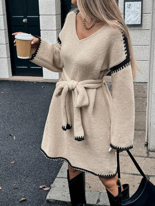 2025 New Stylish Long Sleeved V Neck Baggy Sweater Women S Fashion Solid Color Loose Knit Pullovers